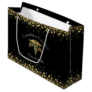 Physician Assistant PA Graduation Black Gold Large Gift Bag