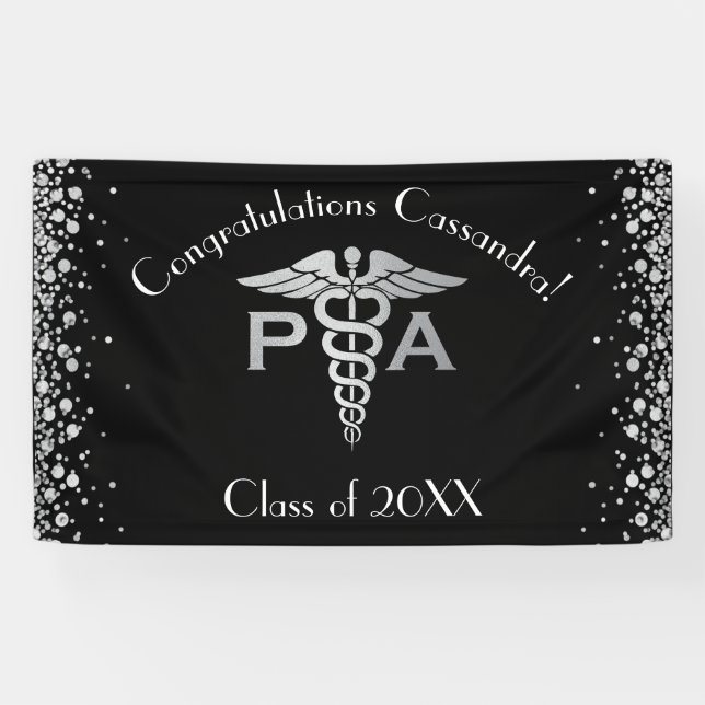 Physician Assistant PA Graduation Black Silver Banner (Horizontal)