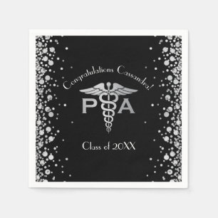 Physician Assistant PA Graduation Black Silver Napkin