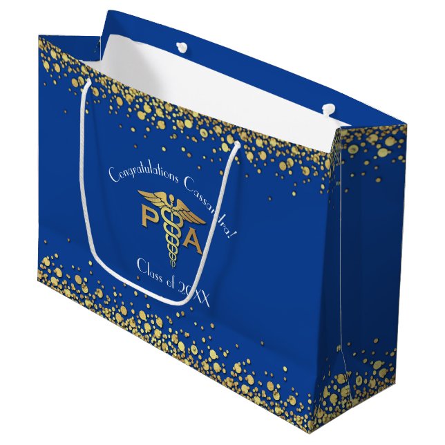Physician Assistant PA Graduation Blue Gold Large Gift Bag (Front Angled)