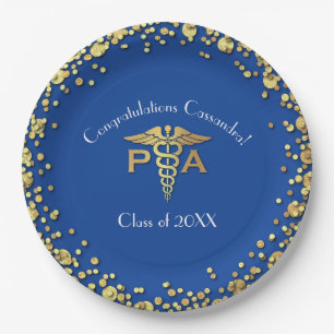 Physician Assistant PA Graduation Blue Gold Paper Plate