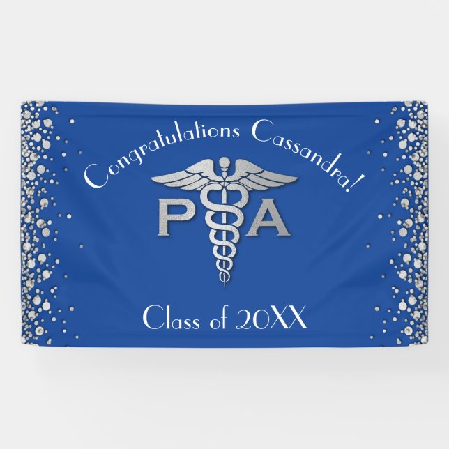 Physician Assistant PA Graduation Blue Silver Banner (Horizontal)