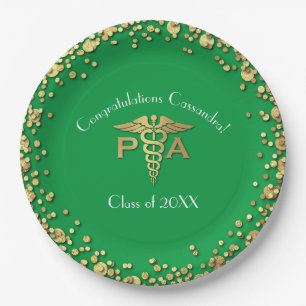 Physician Assistant PA Graduation Green Gold Paper Plate