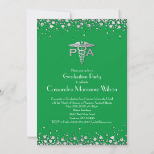 Physician Assistant PA Graduation Green Silver Invitation