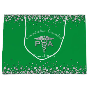 Physician Assistant PA Graduation Green Silver Large Gift Bag