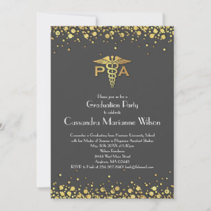 Physician Assistant PA Graduation Grey Gold Invitation