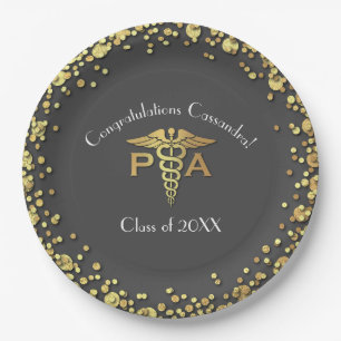 Physician Assistant PA Graduation Grey Gold Paper Plate