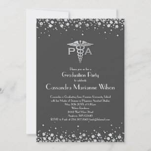 Physician Assistant PA Graduation Grey Silver Invitation