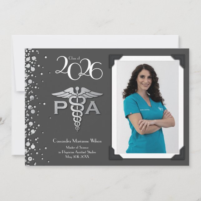 Physician Assistant PA Graduation Grey Silver Invitation (Front)