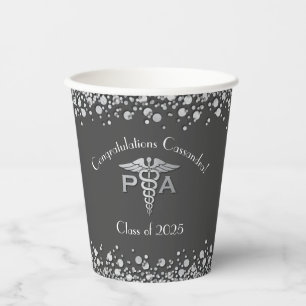 Physician Assistant PA Graduation Grey Silver Paper Cups