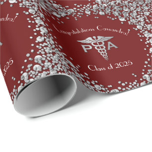 Physician Assistant PA Graduation Maroon Silver Wrapping Paper