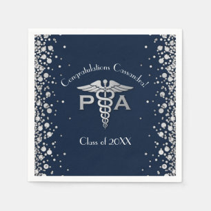 Physician Assistant PA Graduation Navy Blue Silver Napkin