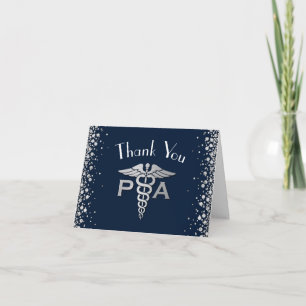 Physician Assistant PA Graduation Navy Blue Silver Thank You Card