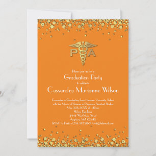 Physician Assistant PA Graduation Orange Gold Invitation