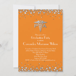 Physician Assistant PA Graduation Orange Silver Invitation
