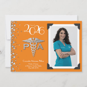 Physician Assistant PA Graduation Orange Silver Invitation