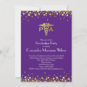 Physician Assistant PA Graduation Purple Gold Invitation