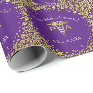 Physician Assistant PA Graduation Purple Gold Wrapping Paper