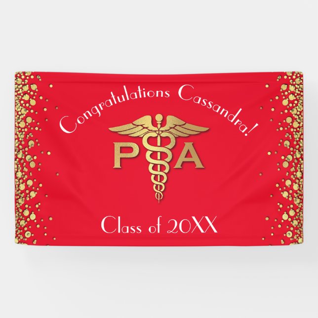 Physician Assistant PA Graduation Red Gold Banner (Horizontal)