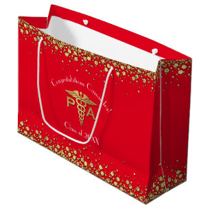 Physician Assistant PA Graduation Red Gold Large Gift Bag