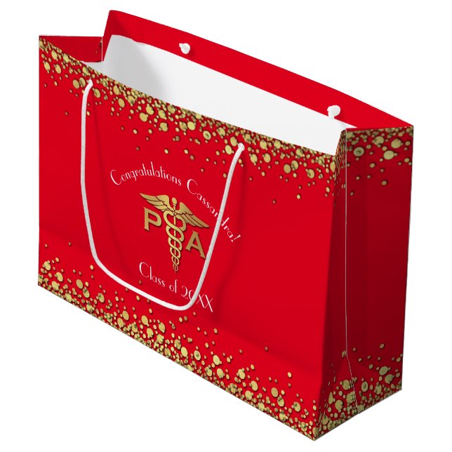 Physician Assistant PA Graduation Red Gold Large Gift Bag (Front Angled)