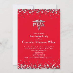 Physician Assistant PA Graduation Red Silver Invitation