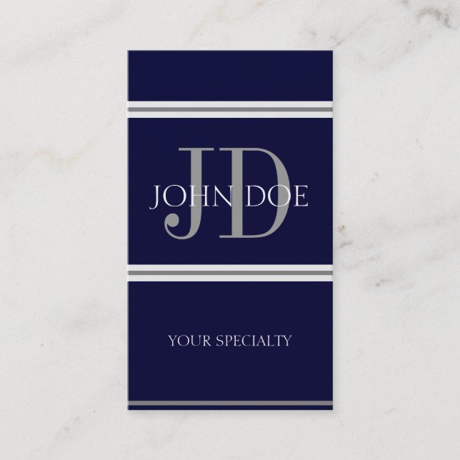 Physician Vertical Navy Business Card (Front)