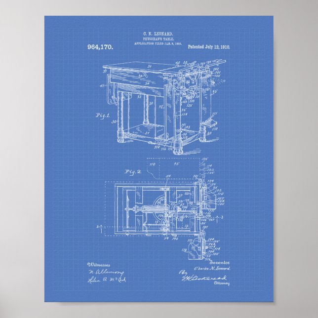 Physicians Table 1910 Patent Art Blueprint Poster (Front)