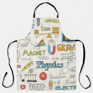 Physics concepts, hand-drawn vintage style. apron