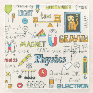 Physics concepts, hand-drawn vintage style. glass coaster