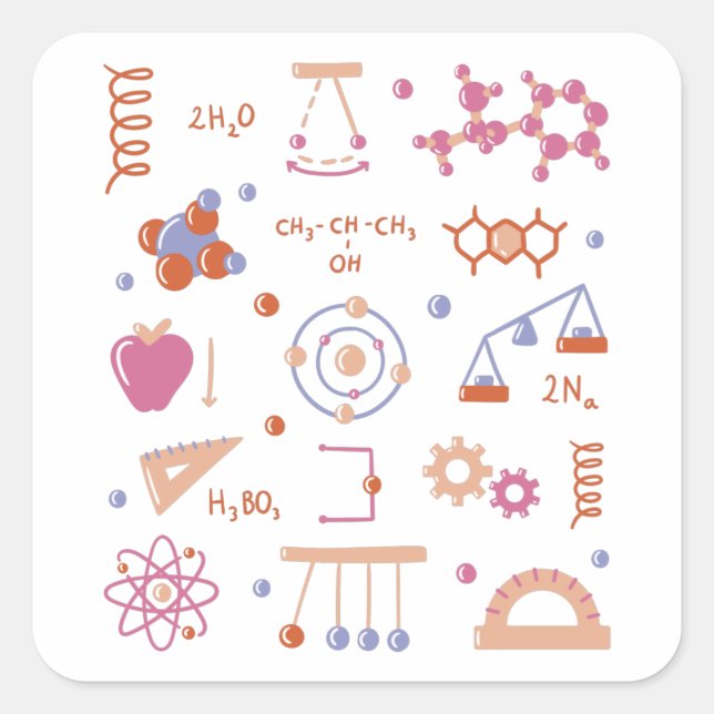 Physics elements square sticker (Front)