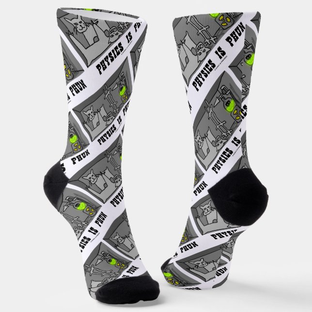 Physics Is Phun (Fun) Schrödinger's Cat Thought Socks (Angled)