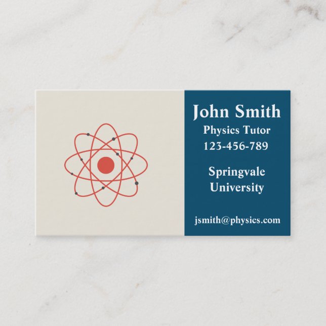 Physics teacher physics science tutor business card (Front)