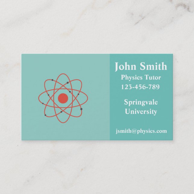 Physics teacher physics science tutor business card (Front)