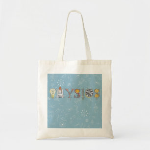 Physics typography and diagrams dusky blue tote bag