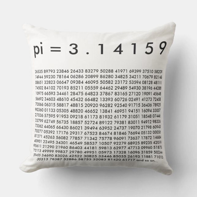 pi= 3.14159 Black White Math Science pi Day Digits Cushion (Front)