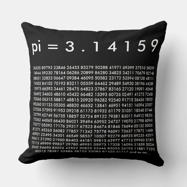 pi= 3.14159 Black White Math Science pi Day Digits Cushion (Front)
