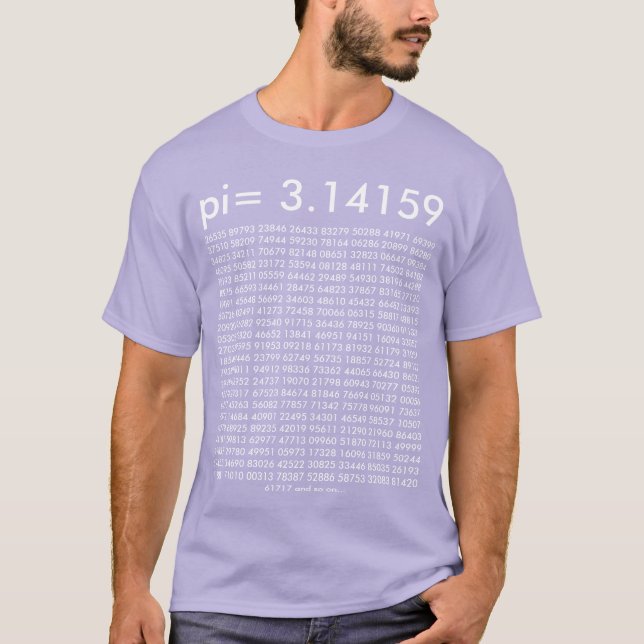pi= 3.14159 Lavender Math Fashion pi Day Digits T-Shirt (Front)