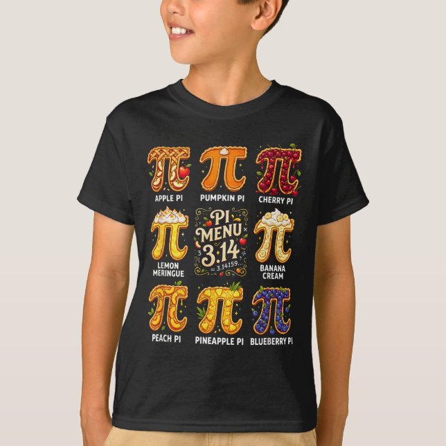 Pi Day 3.14 Pi Menu Funny Fruit Pie Menu Teachers  T-Shirt (Front)