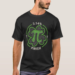 Pi Day 3.14 % Pirish Vintage Irish Shamrock St Pat T-Shirt