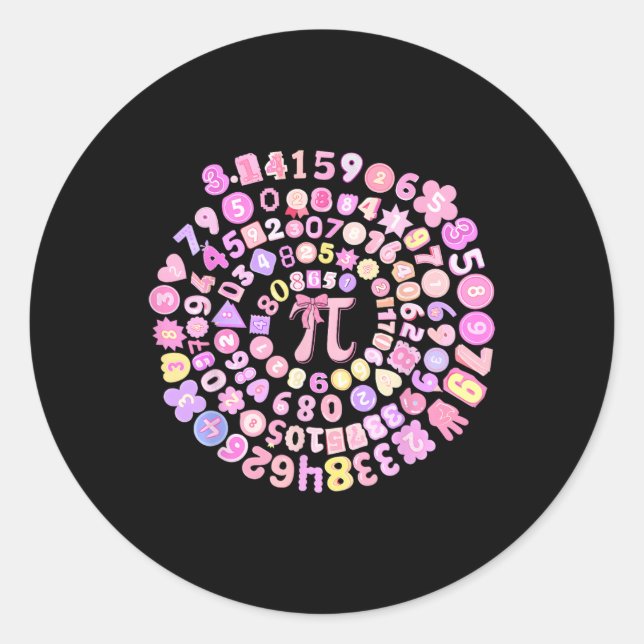 Pi Day 3.14 Spiral Coquette Bow Girl Kid Teacher M Classic Round Sticker (Front)