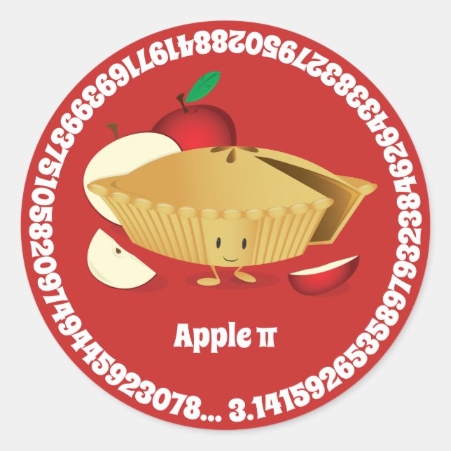 Pi Day Apple Pie Cartoon Character Numbers Classic Round Sticker (Front)