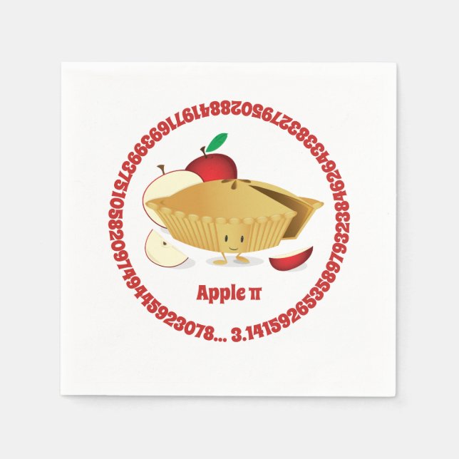 Pi Day Apple Pie Cartoon Character Numbers Napkin (Front)