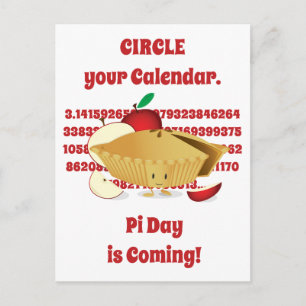 Pi Day Apple Pie Cartoon Red Numbers Postcard