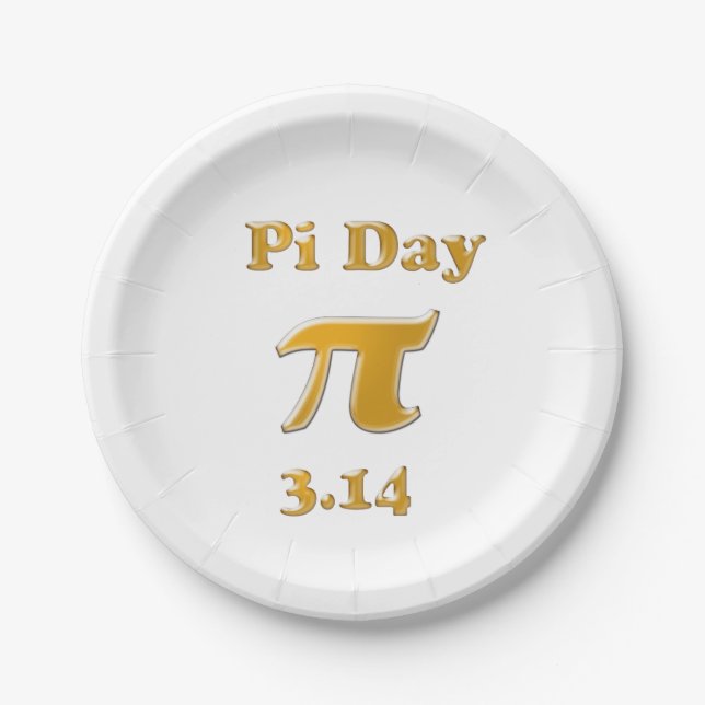 Pi Day Gold on White Paper Plate (Front)