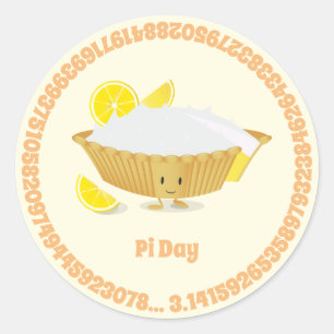 Pi Day Lemon Meringue Pie Cartoon Character Classic Round Sticker