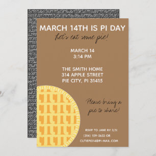 Pi Day Party Invitation w/ Pi Digits on Back!