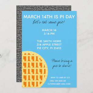 Pi Day Party Invitation w/ Pi Digits on Back!