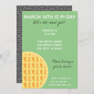 Pi Day Party Invitation w/ Pi Digits on Back!