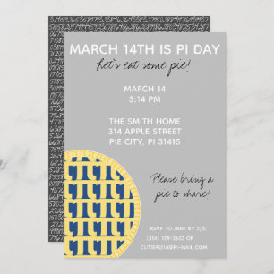 Pi Day Party Invitation w/ Pi Digits on Back!